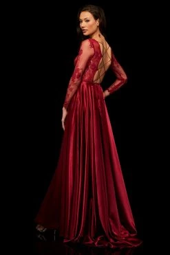 Sherri Hill - 52765 Lace Long Sleeve Bateau Charmeuse A-line Dress 9 Sherri Hill - 52765 Lace Long Sleeve Bateau Charmeuse A-line Dress