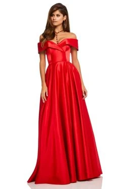 Sherri Hill - 52769 Surplice Foldover Off Shoulder Satin Gown