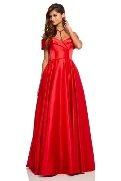 Sherri Hill - 52769 Surplice Foldover Off Shoulder Satin Gown