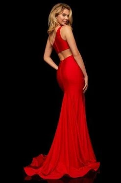 Sherri Hill - 52781 One Shoulder Satin Mermaid Dress With Train