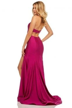 Sherri Hill - 52782 Satin Halter Dress With Sexy Open Back