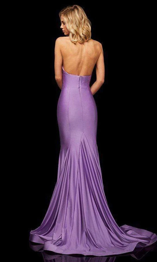 Sherri Hill - 52784 Satin Cross Halter Mermaid Dress With Train 4 Sherri Hill - 52784 Satin Cross Halter Mermaid Dress With Train
