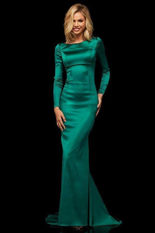 Sherri Hill - 52794 Long Sleeve Satin Fitted Dress With Train 3 Sherri Hill - 52794 Long Sleeve Satin Fitted Dress With Train