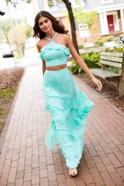 Sherri Hill - 52798 Ruffle Detailed Halter Neck Two Piece Long Dress 11 Sherri Hill - 52798 Ruffle Detailed Halter Neck Two Piece Long Dress