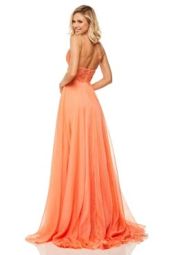 Sherri Hill - 52818 Long Appliqued Illusion Midriff Chiffon Dress