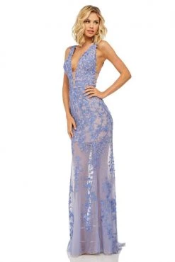 Sherri Hill - 52820 Lace Appliqued Pipe Waist Sheer Gown