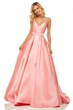 Sherri Hill - 52821 Satin Lace-Up Back V- Neckline A Line Dress