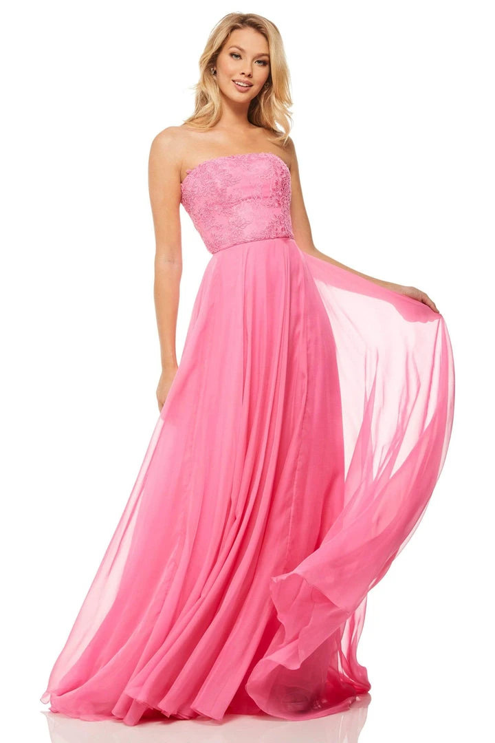 Sherri Hill - 52822 Strapless Chiffon A-Line Gown With Lace Appliques 3 Sherri Hill - 52822 Strapless Chiffon A-Line Gown With Lace Appliques