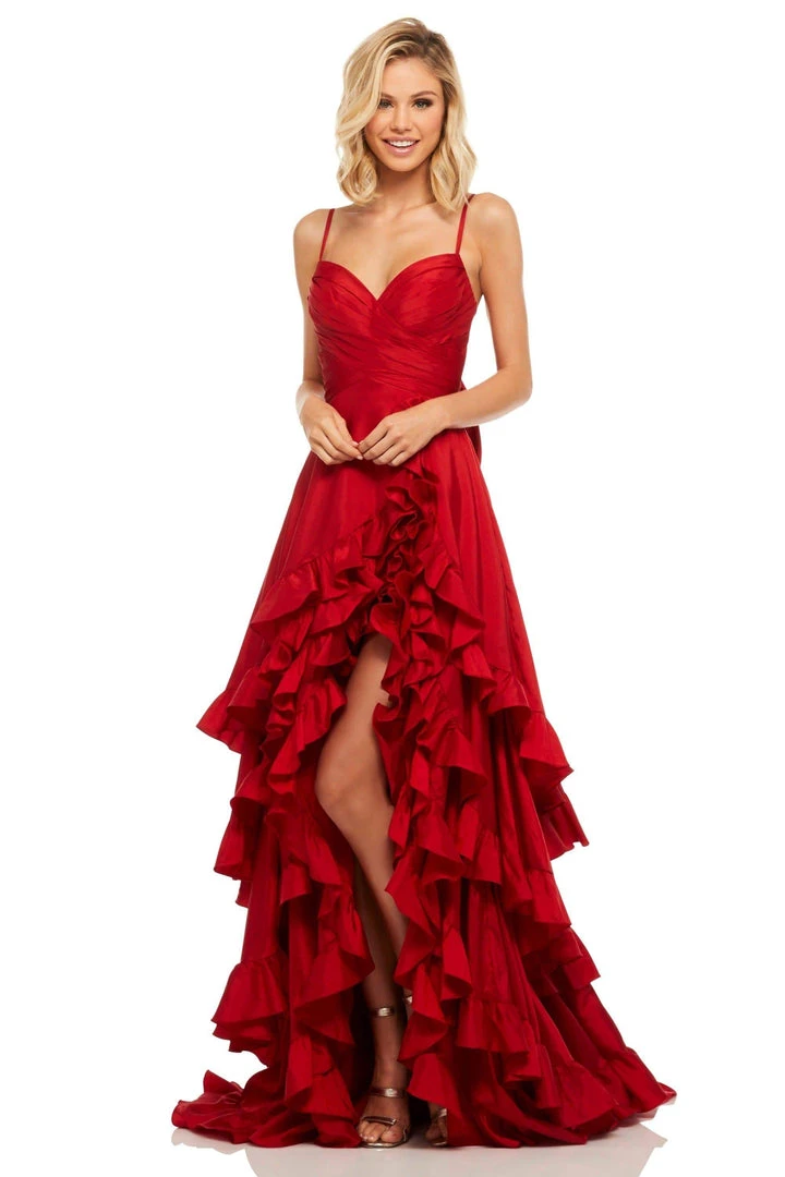 Sherri Hill - 52834 Crisscross Bodice Ruffled High Low Gown 10 Sherri Hill - 52834 Crisscross Bodice Ruffled High Low Gown