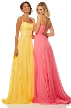 Sherri Hill - 52839 Taffeta Lace-up Back Long Chiffon Dress