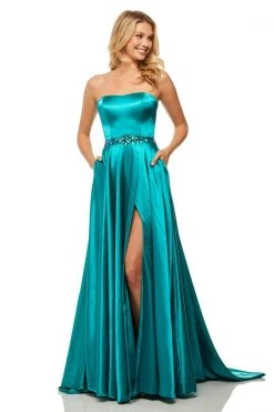 Sherri Hill - 52841 Strapless High Slit Charmeuse A Line Dress