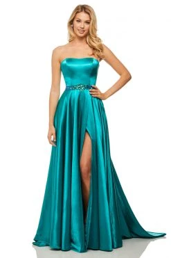 Sherri Hill - 52841 Strapless High Slit Charmeuse A Line Dress