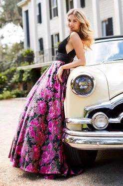 Sherri Hill - 52861 V-Neck Black Print Dress