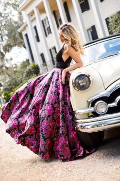 Sherri Hill - 52861 V-Neck Black Print Dress