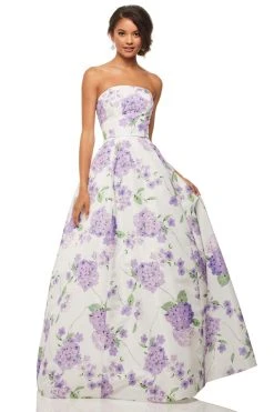 Sherri Hill - 52865 Strapless Floral Print Taffeta Ballgown