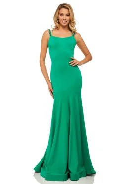 Sherri Hill - 52883 Scuba Scoop Neck Mermaid Dress With Open Back