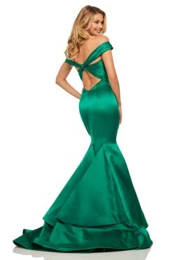 Sherri Hill - 52895 Off-Shoulder Satin Mermaid Dress With Train