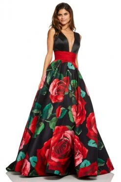 Sherri Hill - 52898 V-Neck Long Black Dress