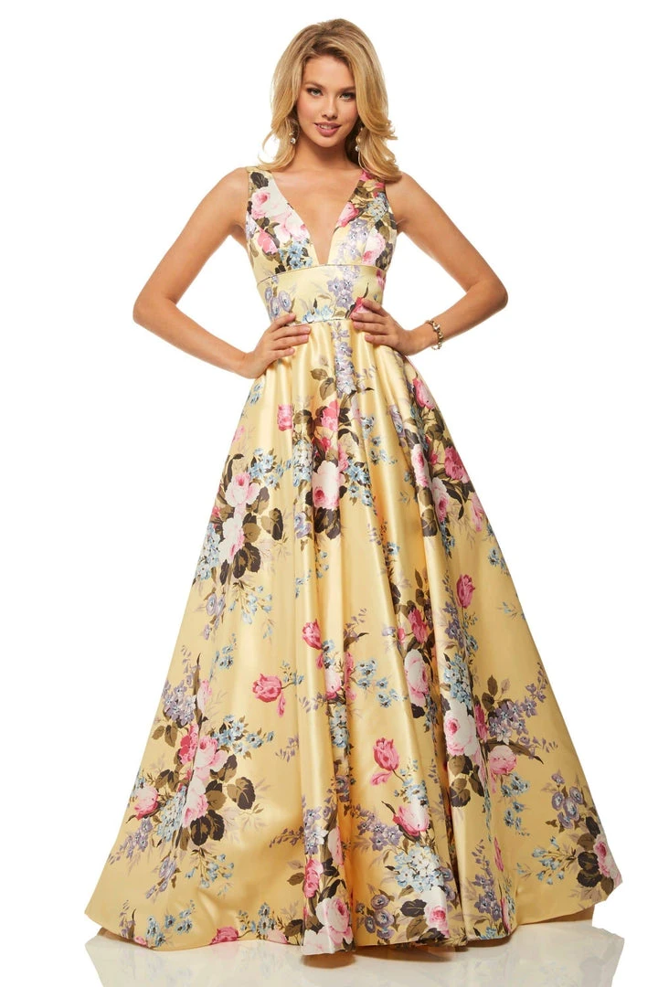 Sherri Hill - 52909 Floral Print Deep V-neck A-line Dress 6 Sherri Hill - 52909 Floral Print Deep V-neck A-line Dress
