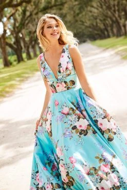Sherri Hill - 52909 Floral Print Deep V-neck A-line Dress 11 Sherri Hill - 52909 Floral Print Deep V-neck A-line Dress