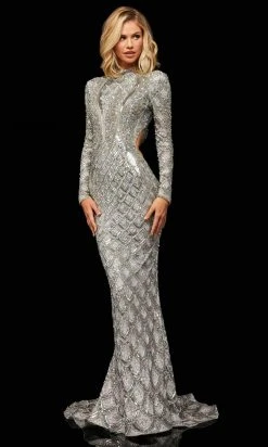 Sherri Hill - 52916 Beaded Long Sleeve Sexy Open Back Dress