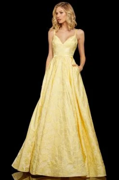 Sherri Hill - 52953 Deep V-neck A-line Dress With Train