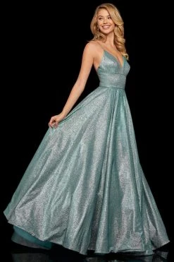 Sherri Hill - 52960 V- Neckline Empire Glitter A Line Dress