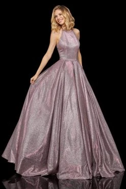 Sherri Hill - 52964 High Halter Neck Glitter Mesh Full A-Line Dress