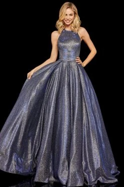 Sherri Hill - 52964 High Halter Neck Glitter Mesh Full A-Line Dress