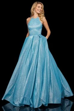 Sherri Hill - 52964 High Halter Neck Glitter Mesh Full A-Line Dress