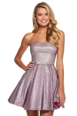 Sherri Hill - 52971 Short Strapless Glitter Knit A Line Dress