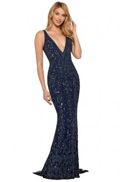 Sherri Hill - 53006 Beaded Deep V-Neck Long Fitted Dress