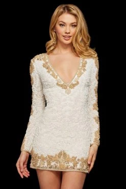 Sherri Hill - 53013 Fully Beaded Deep V-neck Short Sheath Dress