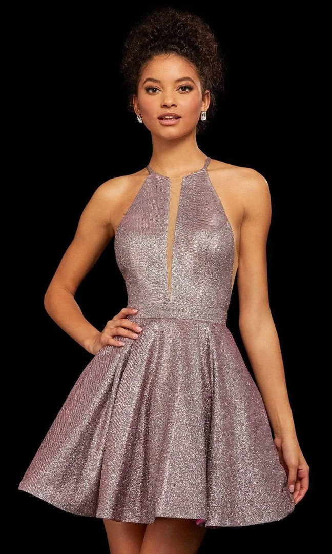 Sherri Hill - 53027 Short Illusion Paneled Halter Glitter Dress 3 Sherri Hill - 53027 Short Illusion Paneled Halter Glitter Dress