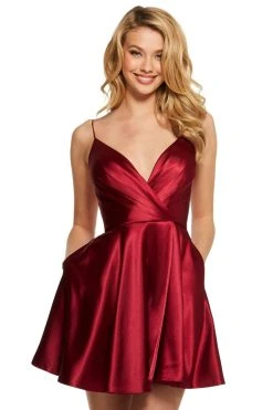 Sherri Hill - 53031 Sleeveless Pleated V Neck Satin Short Dress