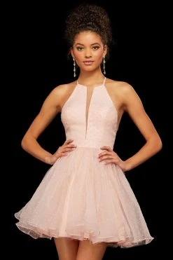 Sherri Hill - 53075 Short Illusion Inset Halter Lace Dress
