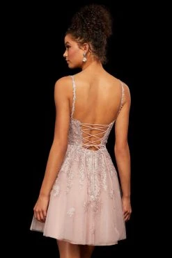 Sherri Hill - 53098 Trailing Lace Appliqued Short A Line Dress