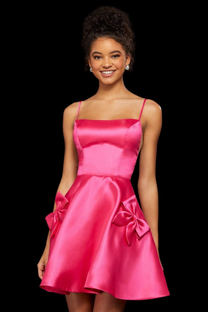 Sherri Hill - 53105 Straight Across Neck Satin Short A-line Dress 3 Sherri Hill - 53105 Straight Across Neck Satin Short A-line Dress