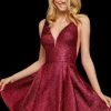 Sherri Hill - 53106 Short Deep V-neck Glitter Fabric A-line Dress 2 Sherri Hill - 53106 Short Deep V-neck Glitter Fabric A-line Dress