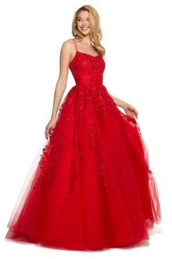 Sherri Hill - 53116 Floral Lace Appliqued Lace-up Back Ballgown