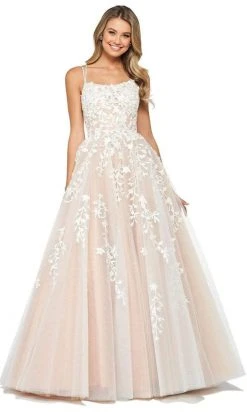 Sherri Hill - 53116 Floral Lace Appliqued Lace-up Back Ballgown