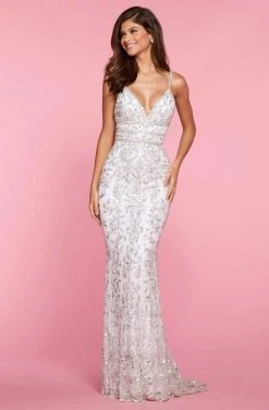 Sherri Hill - 53136 Sequined Deep V-Neck Sheath Dress