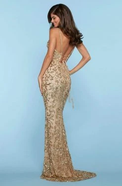 Sherri Hill - 53136 Sequined Deep V-Neck Sheath Dress 12 Sherri Hill - 53136 Sequined Deep V-Neck Sheath Dress