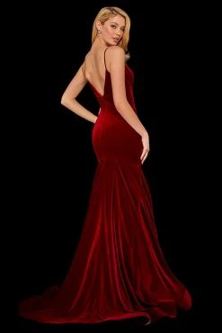 Sherri Hill - 53137 Deep V-neck Velvet Mermaid Dress With Train