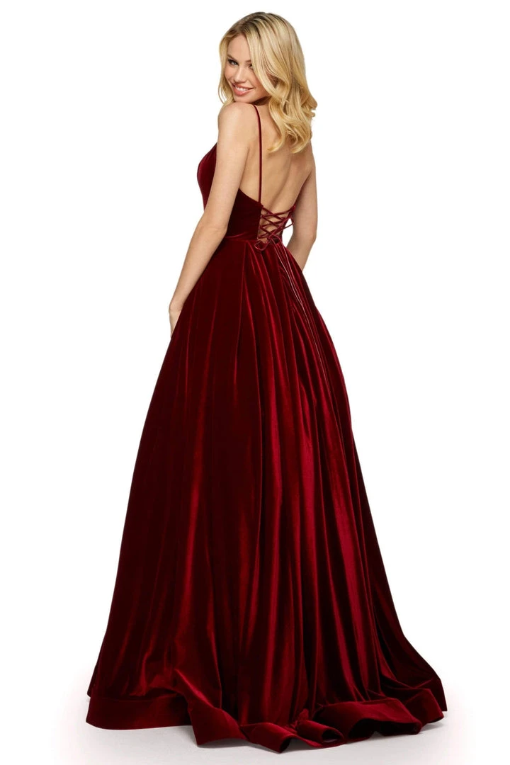 Sherri Hill - 53138 Sleeveless Deep V-neck Velvet A-line Dress 4 Sherri Hill - 53138 Sleeveless Deep V-neck Velvet A-line Dress