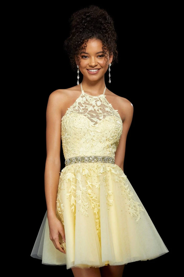 Sherri Hill - 53153 Embroidered Halter Neck Short A-line Dress 3 Sherri Hill - 53153 Embroidered Halter Neck Short A-line Dress