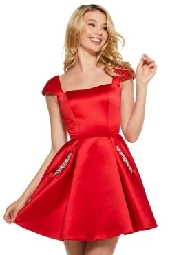 Sherri Hill - 53211 Cap Sleeve Jeweled Short Satin Dress