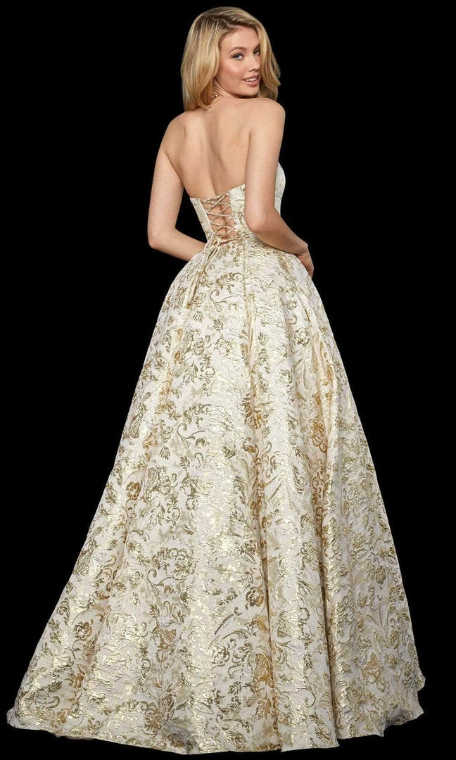 Sherri Hill - 53253 Long Halter Neck Jacquard A-line Dress 4 Sherri Hill - 53253 Long Halter Neck Jacquard A-line Dress