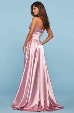 Sherri Hill - 53299 Deep V-Neck Satin A-line Dress