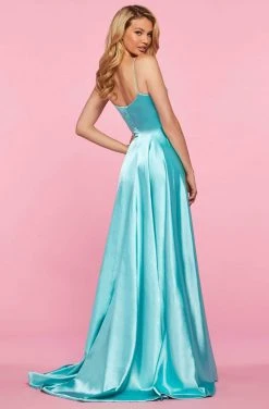 Sherri Hill - 53299 Deep V-Neck Satin A-line Dress